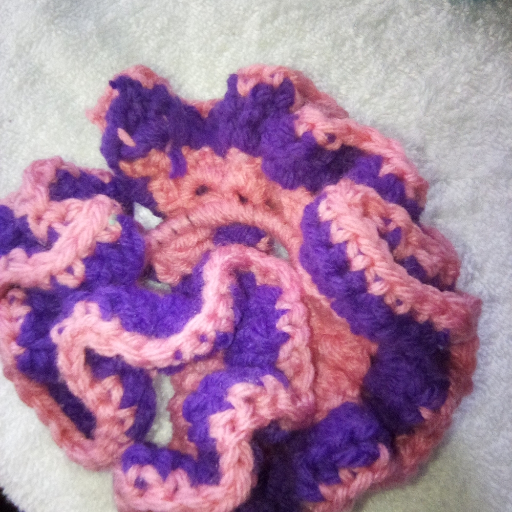 Pink and Purple Crochet Hair Scrunchie